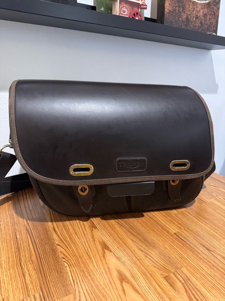 Triumph Dark Brown Leather Messenger Bag With Brass Accents